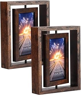 EXYGLO 2 Pack Double 6x4 Photo Frames, Rotating Picture Frames for Horizontal or Vertical Tabletop Display of 4x6 Photos - Perfect Presents for Mum, Brown