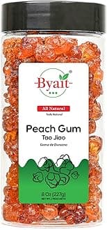 Byait Wild Peach Gum 8 Oz, Approx. 75 Pieces, 桃胶 Tao Jiao, Edible Flavorless Peach Resin, All-Natural Ingredient for Traditional Chinese Desserts, Drinks, Soups (Package May Vary)