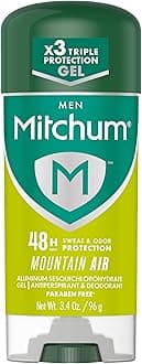 Mitchum Men’s Antiperspirant Deodorant Gel Stick, Mountain Air Scent, 48HR Sweat & Odor Protection, Triple Odor Defense, Alcohol-Free, Dermatologist Tested, 3.4 oz