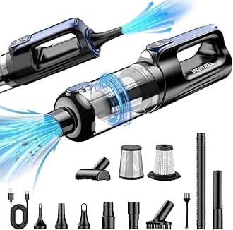 Car Vacuum Portable Cordless, 18000Pa 2 in 1 Vacuum Cleaner&Air Duster, 130W Brushless Motor Handheld Vacuum Cordless with 7800mAh Battery, LED Light, Multi-Nozzles for Car, Home, Office, Pet