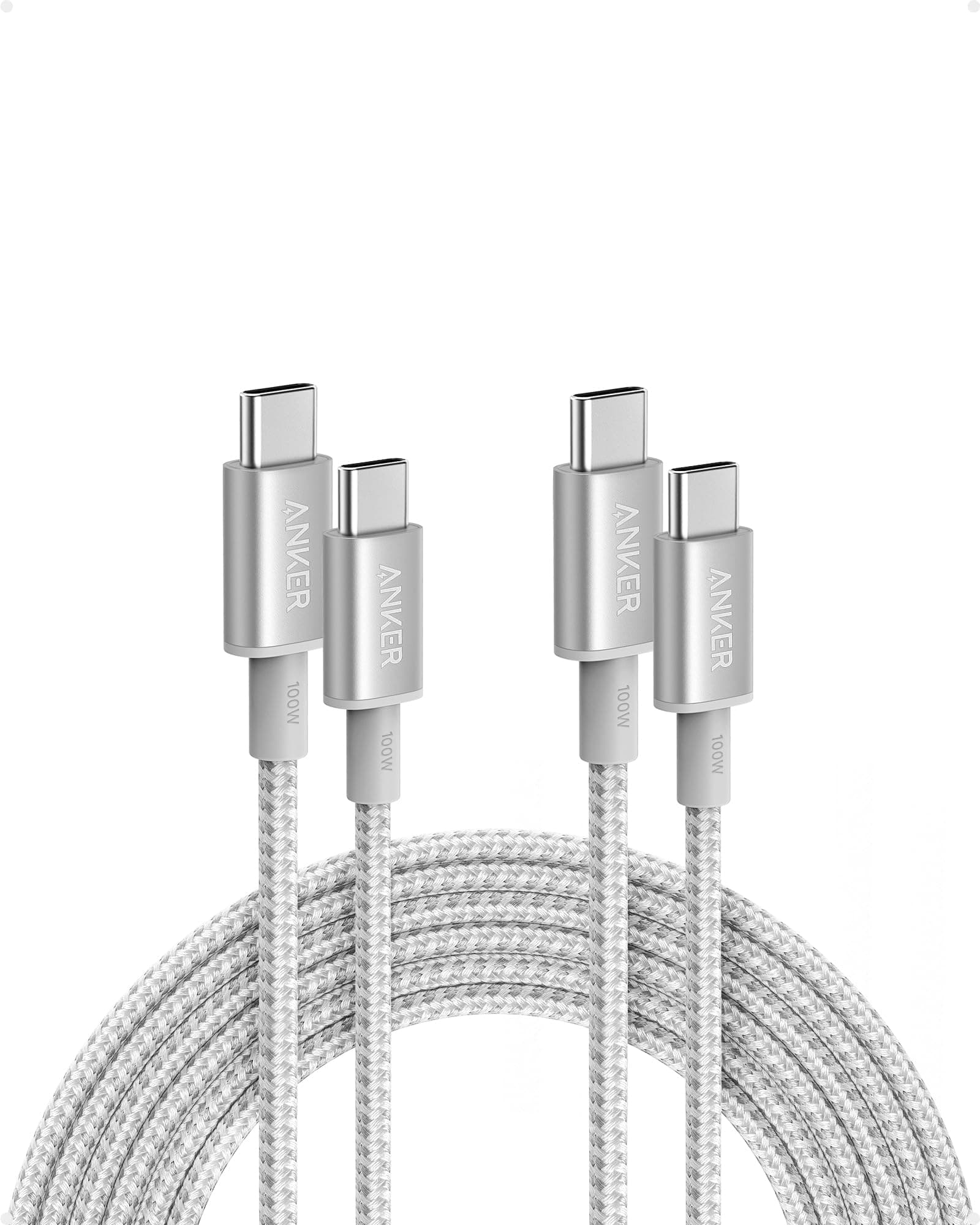 USB C to USB C Cable, 2-Pack 10 FT (3 m) Type C 100W Charger Cord, Fast Charging for iPhone 17 Series, MacBook Pro 2020, Pixel, and More (Silver, Not for Video Output)