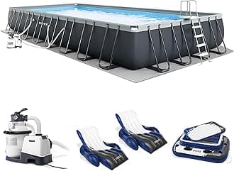 26373EH Ultra XTR 32ft x 16ft x 52in Above Ground Swimming Pool Set with Sand Filter Pump, Inflatable Lounge Pool Recliners (2-Pack) and Inflatable Cooler