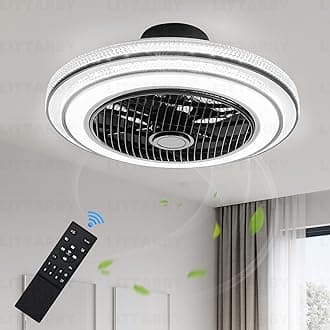 22 Inch Enclosed Bladeless Ceiling Fans with Lights and Remote, Dimmable LED Brightness DC Motor Morden Low Profile Flush Mount Ceiling Fan with Light for Bedroom, Kitchen, Living/Dining Room
