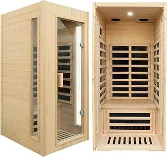 1 Person Infrared Sauna, Home Sauna, Hemlock Wood Far Infrared Sauna Indoor, 1,300watt, Low EMF Infrared Saunas for Home with Bluetooth Speakers, LED Light, Smart Display