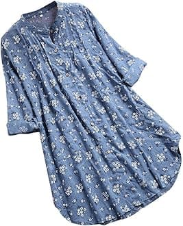 Women Cotton Linen Casual Solid Long Sleeve Shirt V Neck Blouse Button Down Tops with Pocket (L, A-Pink)