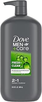 DOVE MEN + CARE 2 in 1 Shampoo and Conditioner Fresh & Clean for Clean Hair Shampoo and Conditioner for Stronger, Healthy Hair Everyday 31 oz