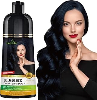Hair Color Shampoo For Gray Hair – Magic Hair Dye Shampoo – Colors Hair In Minutes–Long Lasting–500 Ml–3-In-1 Hair Color–Ammonia-Free | Herbishh (Blue Black)