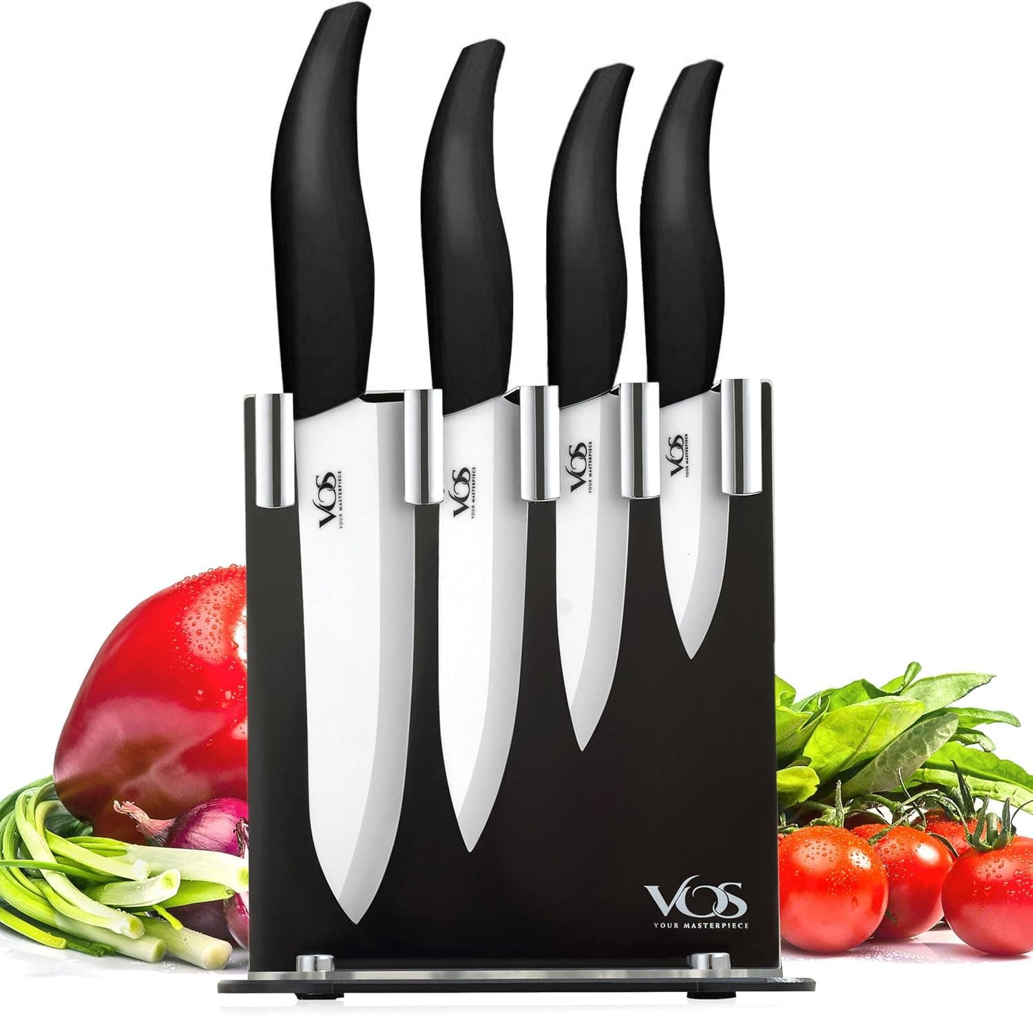 Ceramic Knife Set with Block, Ceramic Knives Set For Kitchen, Ultra Sharp Kitchen Knife Set with Covers, 3" 4" 5" 6" Chef Knife, Utility, Paring & Versatile, Lightweight, Dishwasher safe (Black)