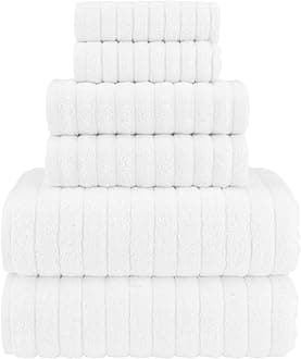 Elegant Comfort 100% Turkish Cotton Corduroy Ribbed Luxury Bath Towels 6-Piece Set, Premium Feel - Quick Dry, Highly Absorbent, Contains 2 Bath Towels, 2 Hand Towels, and 2 Washcloths, White
