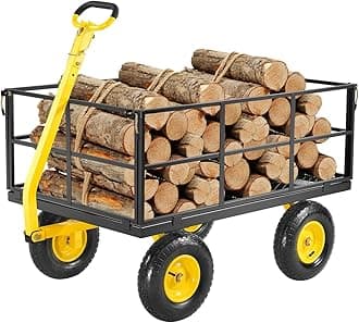 1400 Lbs Steel Garden Cart, Heavy Duty Pullable Garden Wagon Yard Cart, 2 in 1 Outdoor Metal Utility Wagon Yard Trailer with 13" All Terrain Tires, Mesh Removable Sides and 180°Rotating Handle