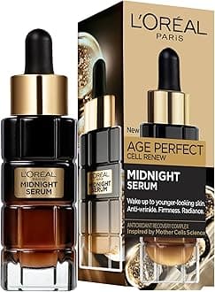 L'Oreal Paris Night Serum for Face, Cell Renew Midnight Serum, Age Perfect, Anti-Oxidant Recovery Complex, Targets Wrinkles, Firmness & Radiance for Rejuvenated Skin, 30ml