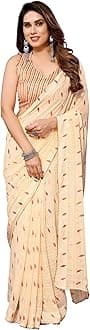 MOHIT CREATIONS Women's Party Wear Georgette Printed Border Ready To Wear Saree With Unstiched Blouse Piece