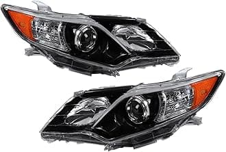 Front Headlight Assembly For 2012 2013 2014 Toyota Camry SE,Left Driver+Right Passenger Side Replacement,Projector Headlamp Black Housing Clear Lens