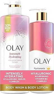 Olay Intensely Hydrating Body Wash + Body Lotion Bundle Pack, Moisturizing & Nourishing Formula with Hyaluronic Acid & Vitamin B3 Complex, 26 fl oz & 17 fl oz, (Pack of 2)