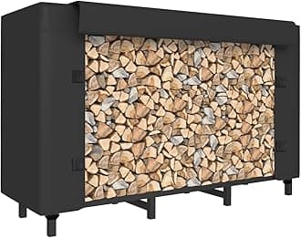 Tikimilor 4ft Firewood Rack Holder with Cover, Adjustable Heavy Duty Fire Log Stacker Stand for Fireplace, Outdoor Indoor Metal Wood Pile Storage Organizer, Patio Logs Stand tool, Black