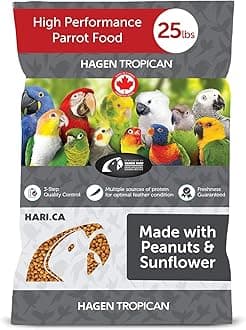 Tropican Bird Food, Hagen Parrot Food with Peanuts & Sunflower Seeds, Parrot Granules for Small Parrots, High Performance 2 mm, 25 lb Bag (packaging may vary)