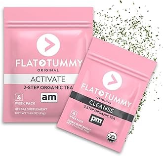 Flat Tummy Tea – 2-step, 4 Week Program – Detox Tea to Boost Energy & Reduce Bloating* - All Natural Detox Cleanse w/ Green Tea, Lemon Balm, Dandelion, Fennel, & More - Digestion support