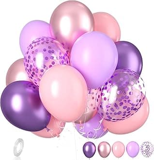 Pink and Purple Balloons, 20 Pcs Purple Pink Birthday Balloon, 12 Inch Latex Balloon Matallic Confetti Balloons for Butterfly Birthday Decorations