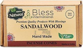 Sandalwood 100%-Natural-Incense-Cones Handmade-Hand-Dipped Organic-Chemicals-Free for-Purification-Relaxation-Positivity-Yoga-Meditation The-Best-scents (10 Count)