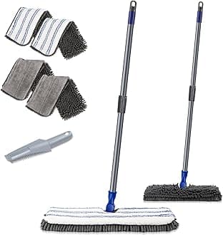 Two Sided Dust Mop Floor Cleaning System - 360° Microfiber Mop, Wet & Dry Floor Cleaning Mop for Hardwood, Laminate, Vinyl, Tiles, 4 Washable Soft Refill Pads, 1 Cleaning Mop Head Brush