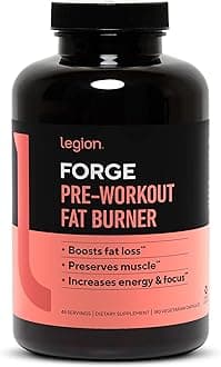 LEGION Forge Fasted Fat Burner - Thermogenic Fat Burner, Target Stomach Fat and Trim Belly Fat with Yohimbe, HMB Supplement, Choline. All Natural, 45 Servings.…, 180 Count (Pack of 1)