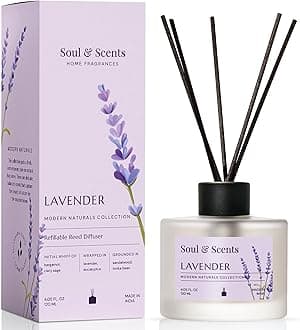 – Soul & Scents 120Ml Lavender Reed Diffuser Set | Free 6 Fiber Reed Sticks | Toxin Free & Stress Relief | Long Lasting | Smoke Less Room Freshener for Home, Bedroom, Living Room & Office