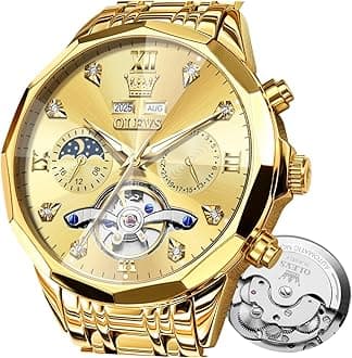 Automatic Watch for Men Luxury Diamond Self Winding Multifunctional Men's Calendar Watch Stainless Steel Waterproof Luminous Male Watches