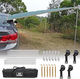 3x5m Car Awning with Pole Outdoor Camping Tent Tarp Waterproof Canopy Shade Sun Shelter
