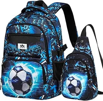Kids Backpack Boys Camo Bookbag Teens Elementary School Bag Daypack Travel Back Pack Middle school (Boy-football 2pcs)