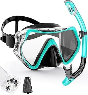 Snorkeling Gear for Adults, Snorkel Mask Adult Snorkel Set, Anti-Fog Scuba Diving Mask Panoramic View Scuba Gear, Tempered Glass Snorkel Goggles Swim Masks for Adults