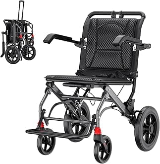 Portable Folding Wheelchair, 18-Inch Wide Seat，Travel with handbrake, Ultra-Light Wheelchair for The Elderly and Children
