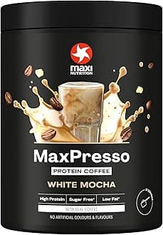 MaxPresso White Chocolate Mocha, Protein Coffee, Whey Protein Powder, 21 g Protein per Serving, Sugar-Free & Low-Fat, Mix Warm or Cold
