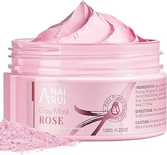 Rose Facial Mask, Clay Mask with Kaolin Pink Clay, Niacinamide, Collagen, Hyaluronic Acid for Moisturizing & Smooth Skin, Pores Minimizers, Blackhead Remover, 4.23 Oz