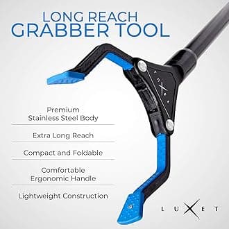 Luxet Grabber Reacher Tool, [Newest Version] Long 32” Steel Foldable Pick Up Stick with Strong Grip Magnetic Tip for Store Shelves, Lightweight Trash Picker Claw Reacher Grabber Tool for Elderly - by