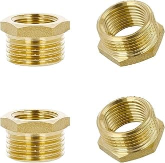 4-Piece Reducer Adapter - Brass, 1/2 Male to 1/4 Female Thread Hex Hose Pipe Connector for Tap, Barrel, Rainwater Tanks & Garden Hose