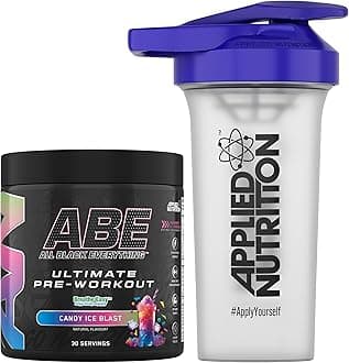 Applied Nutrition Bundle ABE Pre Workout 375g + 700ml Protein Shaker | All Black Everything Pre Workout Powder, Energy & Physical Performance with Creatine, Beta Alanine (Candy Ice Blast)