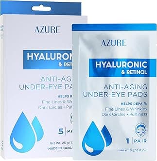 Azure Cosmetics Hyaluronic & Retinol Anti Aging Under Eye Pads- Moisturizing & Rejuvenating Eye Mask Patches - Reduces Fine Lines, Wrinkles, Dark Circles & Puffiness - Made in Korea - 5 Pairs
