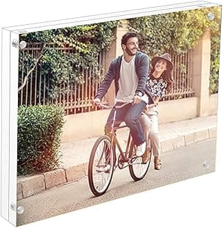 Cq acrylic 6" x 8" Acrylic Magnetic Picture Frame,Clear Floating Double Sided Plexiglass Magnet Lucite Frames for Family Baby Wedding Certificate and Diploma Frame,Pack of 1