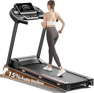 Treadmills for Home, Treadmill with 0-15% Auto Incline, 3HP Folding Treadmills for Running Walking with 300LBS Weight Capacity, Incline Treadmill Equipped with Bluetooth & Pulse Monitor