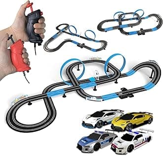 High Speed Series Dual Track Set, 8.4m Electric Track with 3 Vehicles Official Licensed Slot car Racing, Comes with 2 Hand Controls and Track Parts and a Lap Counter.