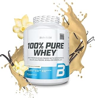 BioTechUSA 100% Pure Whey | Protein Powder with BCAA and Glutamine | Gluten-Free, Palm Oil Free | 21g Protein per Serving, 2.27 kg, Bourbon Vanilla
