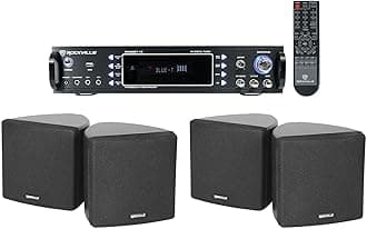 Cube Bundle: (4) 3.5 in Black Wall Speakers with Swivel Brackets, RPA60BT V2 1000-Watt 2-Channel USB Bluetooth DJ/Pro/Karaoke Amplifier Mixer, 3-Items
