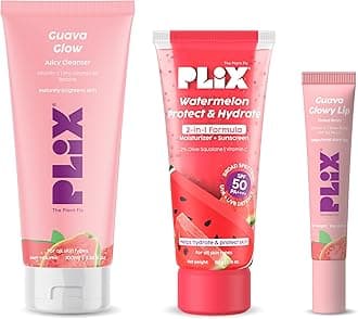 PLIX - THE PLANT FIX Glow, Moisturize & Protect Combo | Guava cleanser & Watermelon dual sunscreen & Guava lip tinted blam | With SPF PA 50 ++++ & Vitamin C