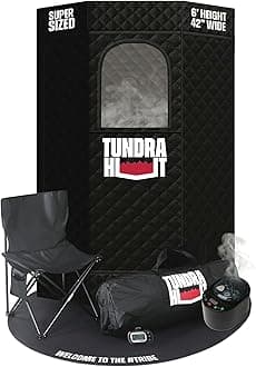 TUNDRA HUT XL Portable Home Sauna for Wellness & Relaxation | Steam-Heated Hexagon Model | 99-Min Rapid Steam Room Generator, Floor Mat, Towel, Chair & More | 2-Min Setup | USA Athlete Founded (THSX1)