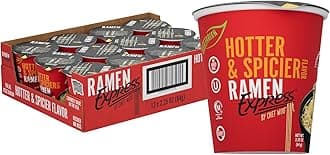RAMEN EXPRESS Hotter and Spicier Flavor Ramen Cup Noodle, 2.25 Oz Each (Pack Of 12) | Animal-free Ramen Noodles | All Plant-based | Made in U.S. with finest American flour