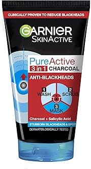 Garnier Pure Active 3 In 1 Charcoal Blackhead Mask Wash Scrub, Aloe Vera, 150 Ml, Pack Of 1