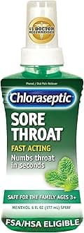 Chloraseptic Sugar-Free Sore Throat Relief Spray, Menthol, Spray Soothes Throat Pain in Seconds, 6 Fl Oz