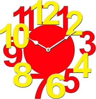 Sehaz Artworks BigNum Manufactured Wood 12 inch Designer Wall Clock for Home and Kitchen (Red_Yellow)