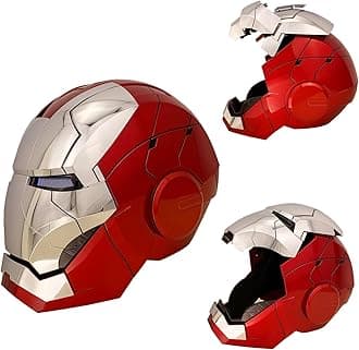 ATOKNG Iron Hero MK 5 1:1 Wearable Helmet :Voice, Touch, and Remote Control, Realistic Sound Effects, Can Cosplay and Collectible Figures for Man and Teen Ideal Gift （Silver）
