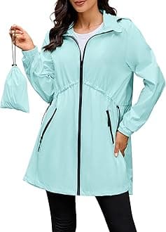 PITINAN lightweight Rain Coat For Women Hooded Long Windbreaker Jacket Waterproof Packable Raincoat with Pockets S-XXL